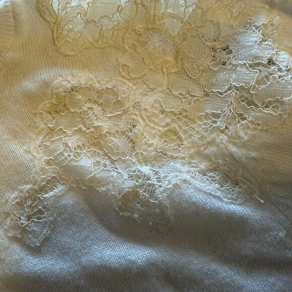 Elle Off White Cowlneck Sweater 3/4 Sleeves with Lace Shoulders - Medium - Picture 3 of 5